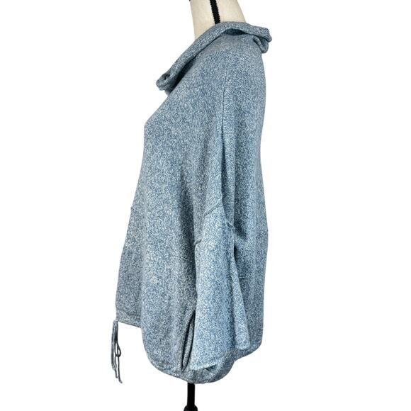 Kimono PureJill Large Sweater Cowl Neck Marled 3/4 Drop Sleeves Drawstring Blue - Picture 8 of 11